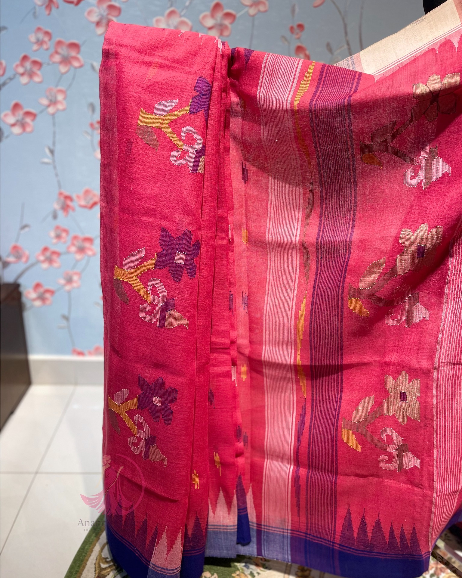 Purple Bloom Pink Monipuri Saree - Image 3